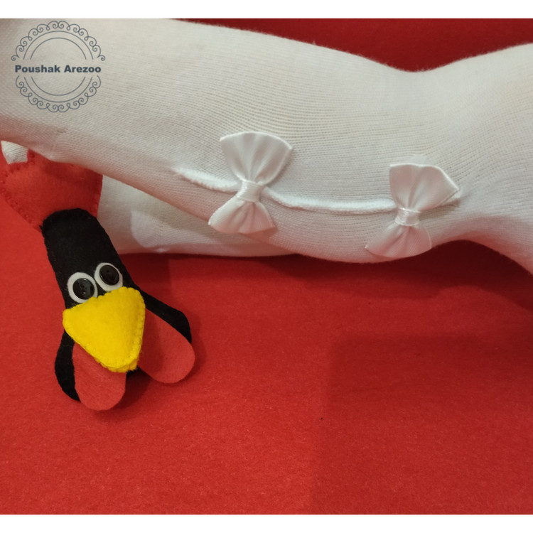 خرید جوراب شلواری سفید دخترانه طرح پاپیون