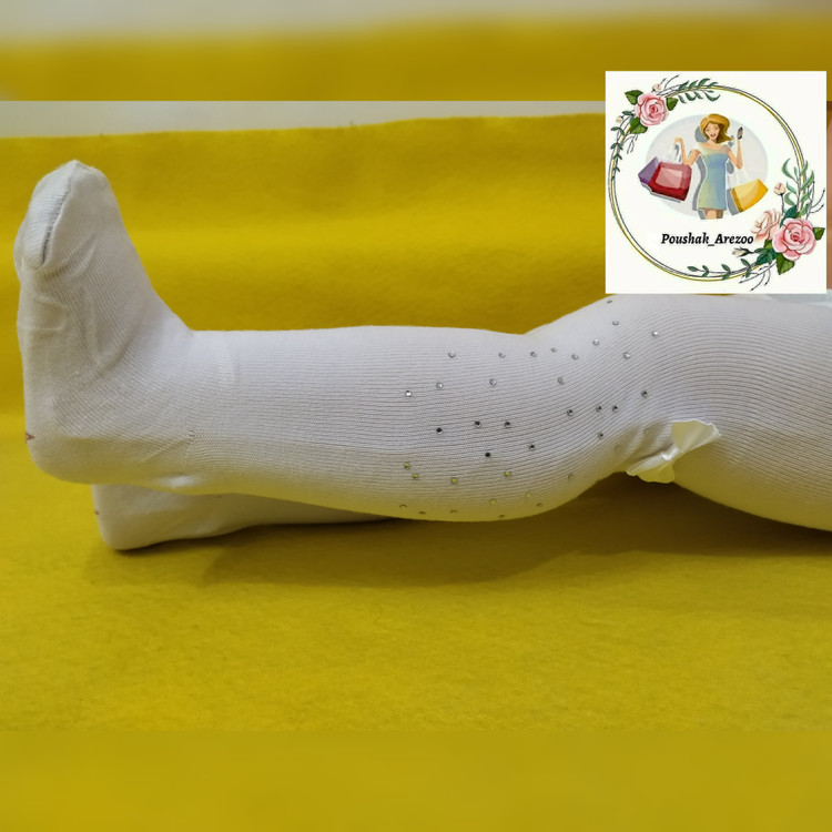 خرید جوراب شلواری سفید دخترانه طرح پاپیون نگیندار