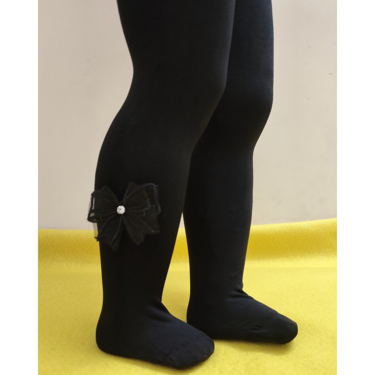 جوراب شلواری تابستانی مشکی دخترانه طرح پاپیون نگین دار