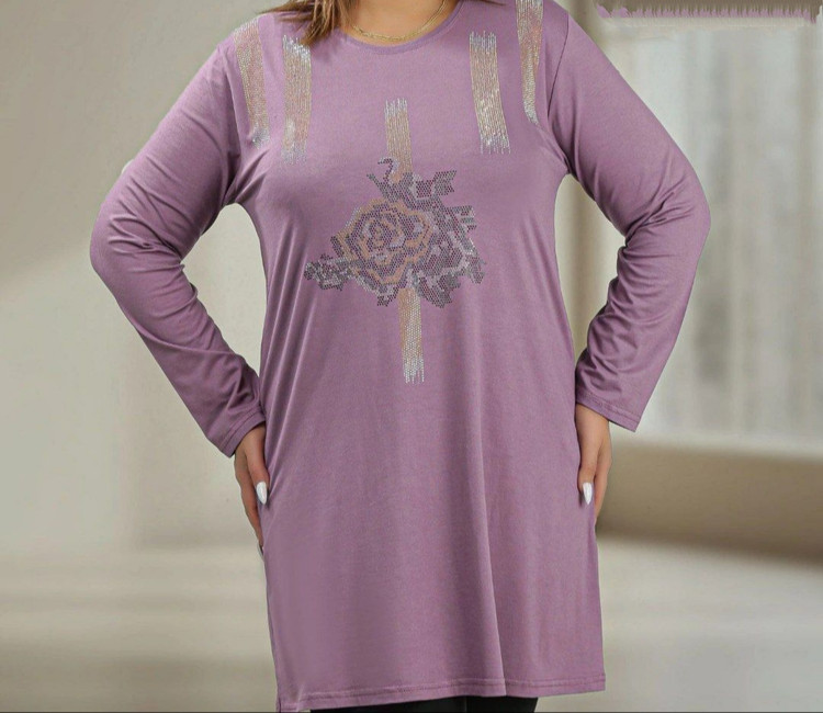 تونیک زنانه آستین بلند جنس نخ پنبه فری سایز بزرگ