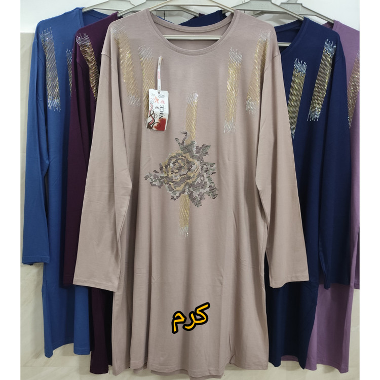 خرید تونیک زنانه آستین بلند جنس نخ پنبه فری سایز بزرگ