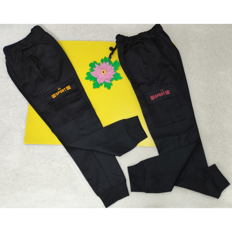 شلوار پسرانه کمرکش دمپا مچ جیب دار رنگ مشکی