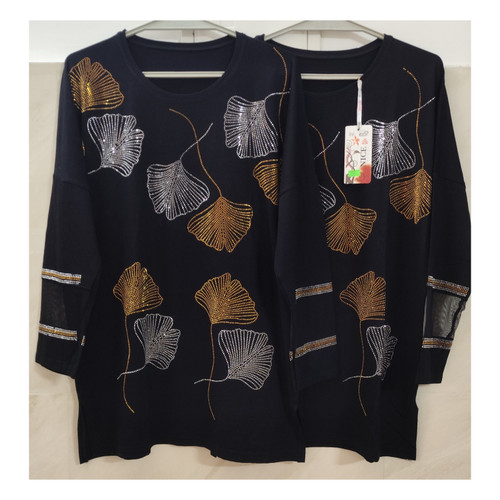 بلوز مجلسی مشکی زنانه آستین تور طرح نگین گل فری سایز بزرگ