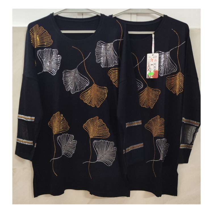 بلوز مجلسی مشکی زنانه آستین تور طرح نگین گل فری سایز بزرگ