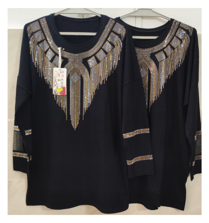 بلوز مشکی مجلسی زنانه طرح نگین آبشاری آستین تور