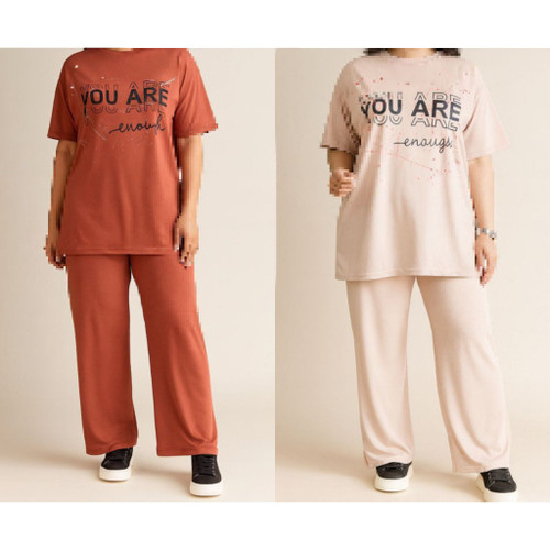 تیشرت شلوار ست زنانه سایز بزرگ جنس نخ پنبه