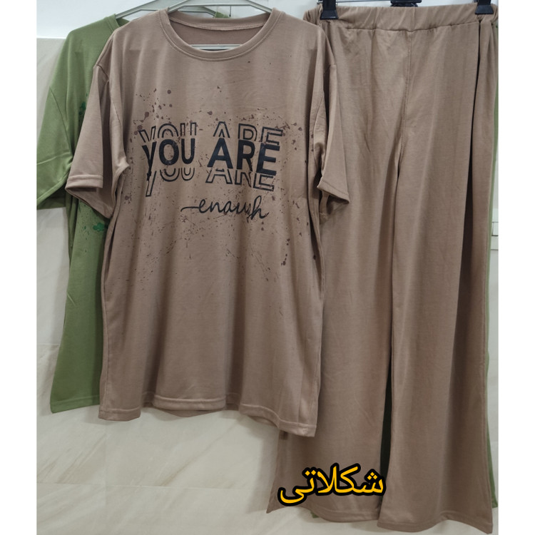 تیشرت شلوار ست زنانه سایز بزرگ رنگ شکلاتی