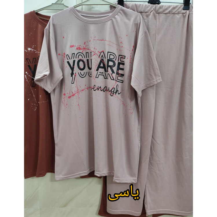 تیشرت شلوار ست زنانه سایز بزرگ جنس نخ پنبه رنگ یاسی