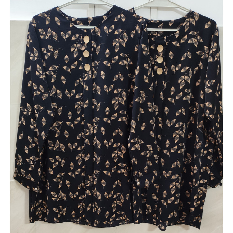 شومیز مجلسی مشکی طلایی زنانه یقه گرد سایز بندی بزرگ جنس کرپ الیزه