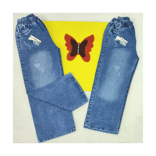 شلوار لی کمر کشی مدل بگ دخترانه رنگ آبی