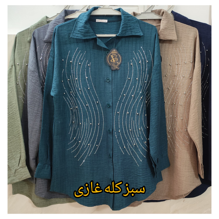 خرید مانتو زنانه آستین بلند جلو دکمه مدل کیمینو نگینی