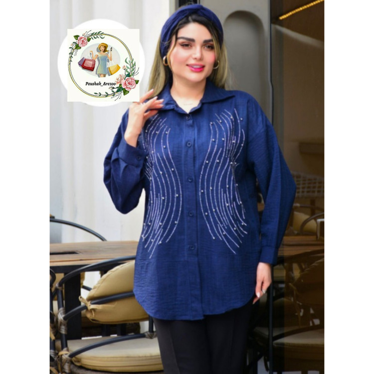 مانتو زنانه آستین بلند جلو دکمه مدل کیمینو نگینی