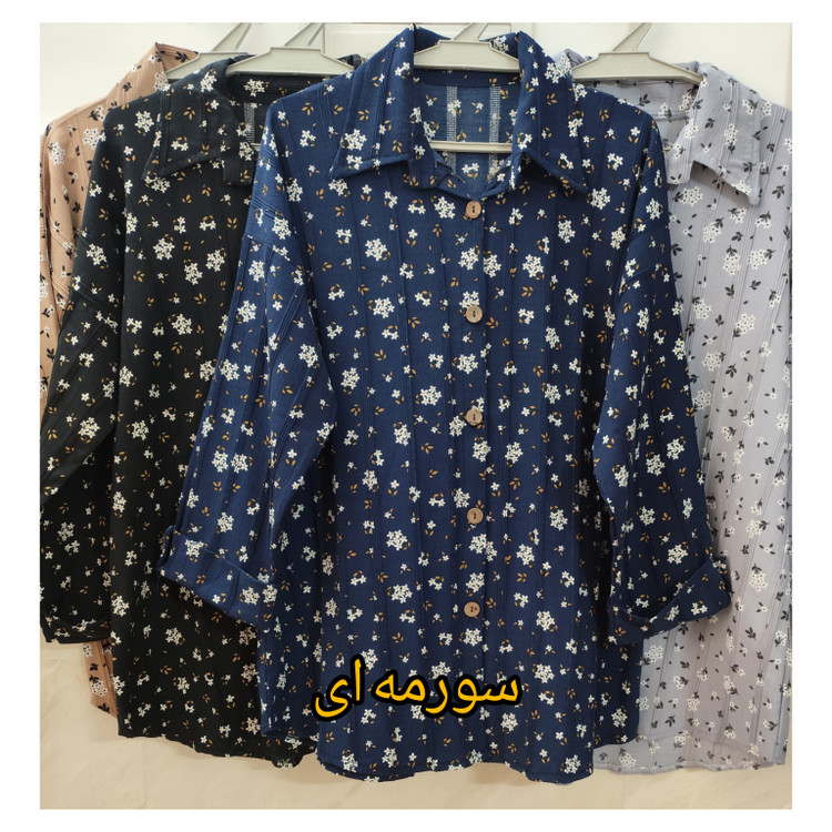 مانتو گل گچی زنانه آستین دار مدل کیمینو فری سایز سورمه ای