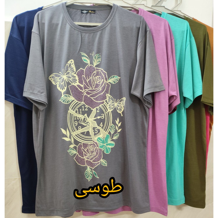 تیشرت زنانه طوسی طرح گل