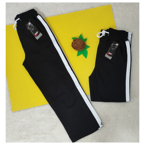 شلوار اسپورت (دخترانه و پسرانه) بغل نوار سفید جیب دار کمرکش گلکسی قد 95