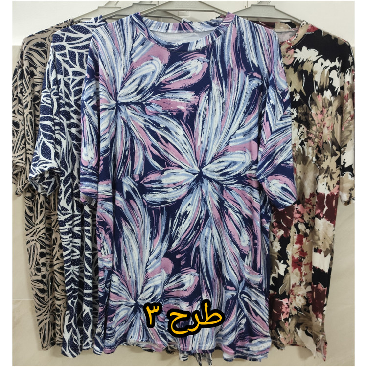 تیشرت زنانه آستین کوتاه یقه گرد نخ پنبه کشی سایز بزرگ