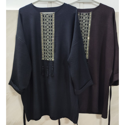 تونیک زنانه آستین بلند کیمینو یقه گرد جنس نخ صوفیا طرح سنتی سایز خیلی بزرگ