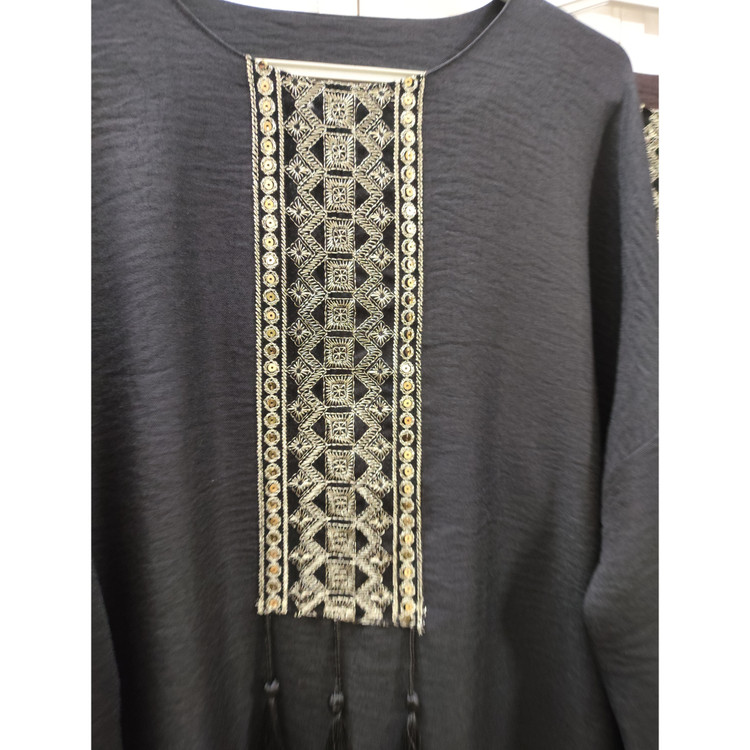 تونیک زنانه آستین بلند یقه گرد جنس نخ صوفیا طرح سنتی