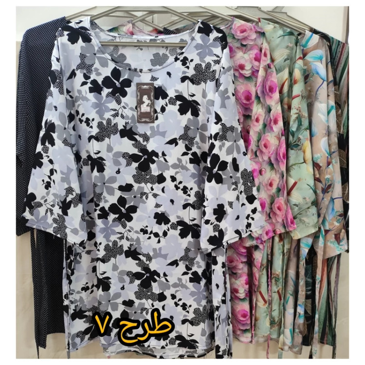 تیشرت نخی آستین سه ربع زنانه طرحدار