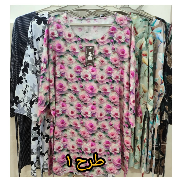 تیشرت نخی زنانه طرحدار بزرگ گل دار
