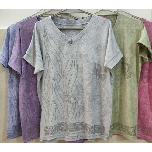 تیشرت سنگشور زنانه یقه هفت نگین کوب سایز بزرگ