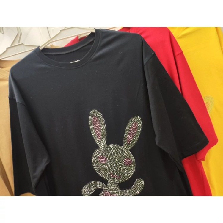 تیشرت لانگ نخ پنبه زنانه فری سایز طرح خرگوش