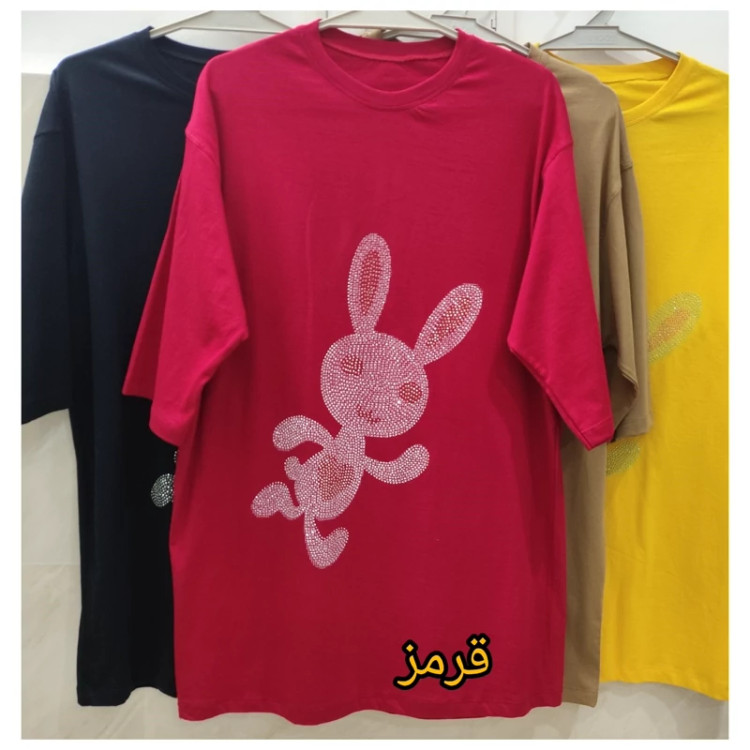 تیشرت لانگ نخ پنبه زنانه فری سایز قرمز