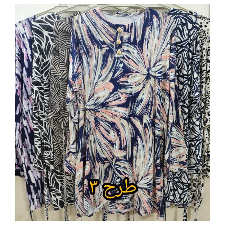 تونیک طرحدار نخپنبه سایز بزرگ زنانه لمه کوب مجلسی