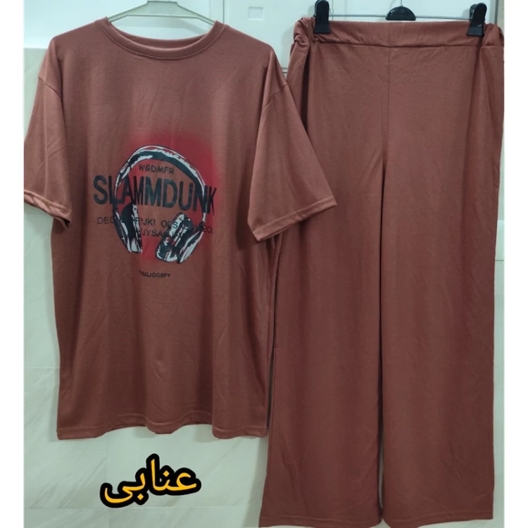 ست تیشرت و شلوار زنانه جنس نخ پنبه عنابی