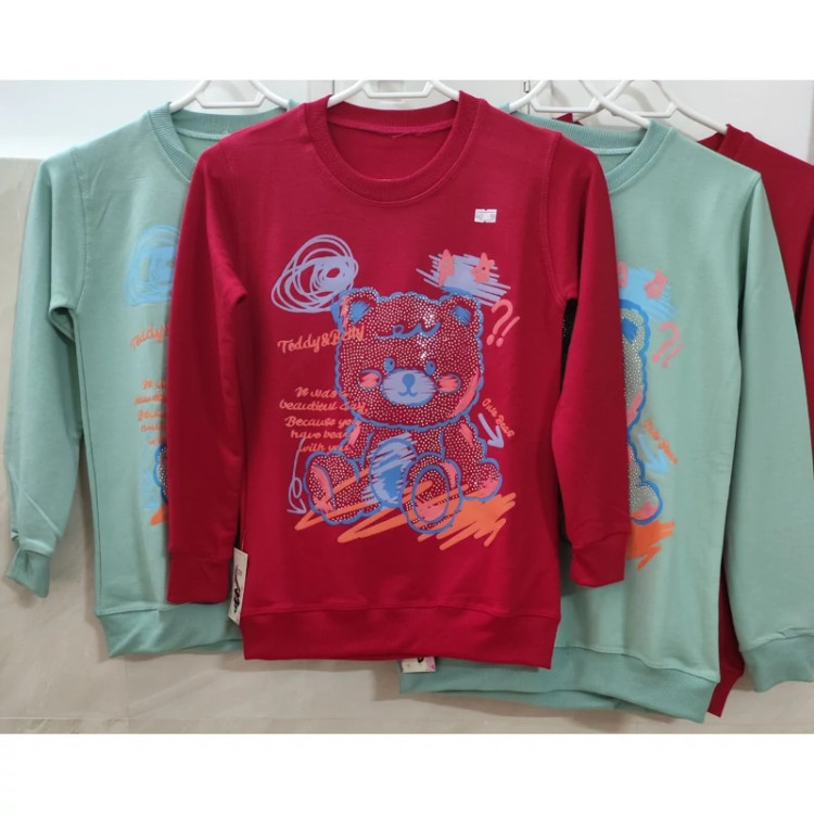 خرید بلوز دخترانه طرح تدی نگین کوب یقه گرد