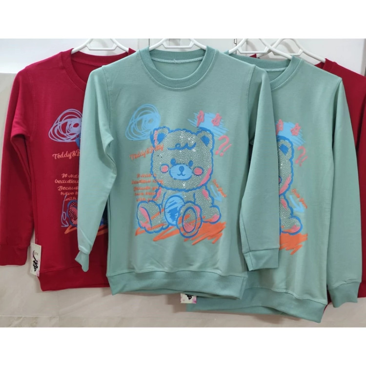 بلوز دخترانه طرح تدی نگین کوب یقه گرد جنس دورس