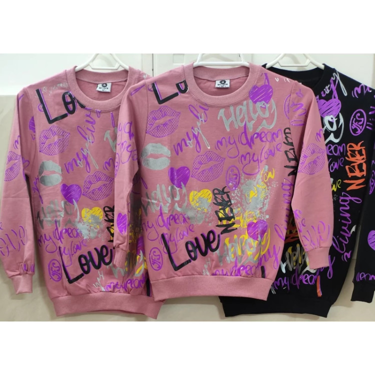 بلوز دخترانه آستین بلند طرحدار جنس دورس یقه گرد سایز 65