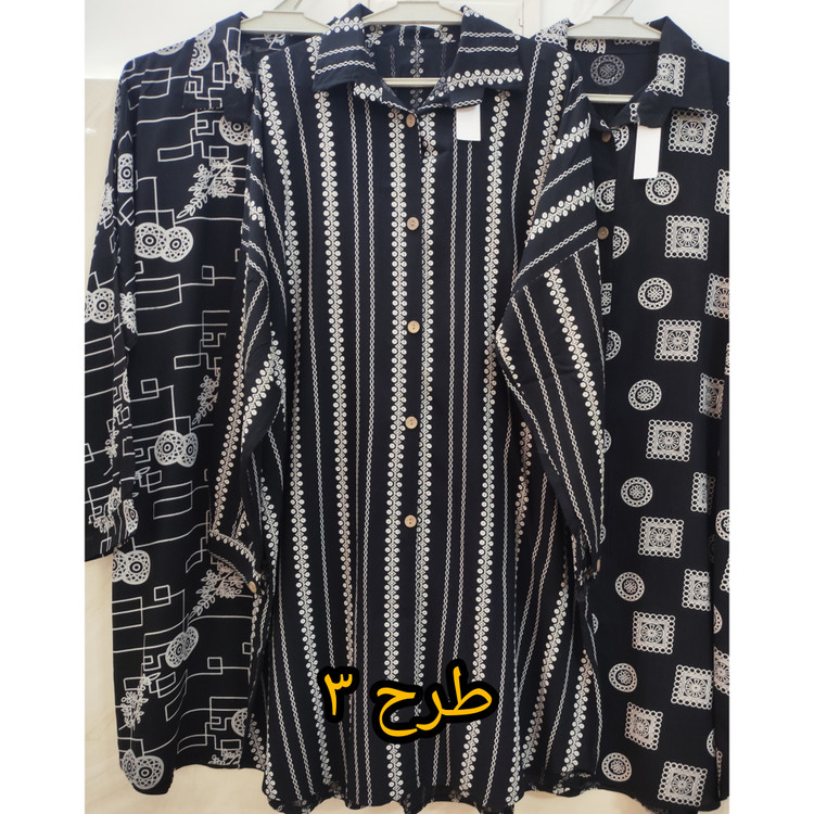 مانتو زنانه نخی آستین کیمینو سایز بزرگ طرح دار تابستانه