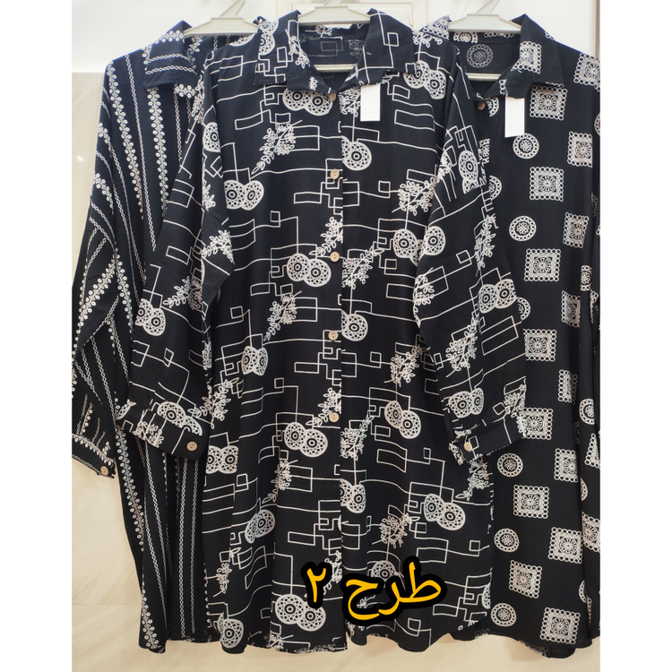 خرید مانتو زنانه نخی آستین کیمینو سایز بزرگ طرح دار