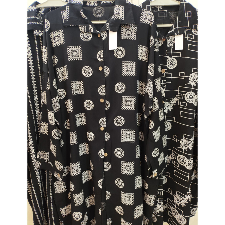 مانتو تابستانه زنانه نخی آستین کیمینو سایز بزرگ طرح دار