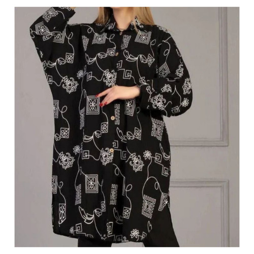 مانتو زنانه نخی آستین کیمینو سایز بزرگ طرح دار