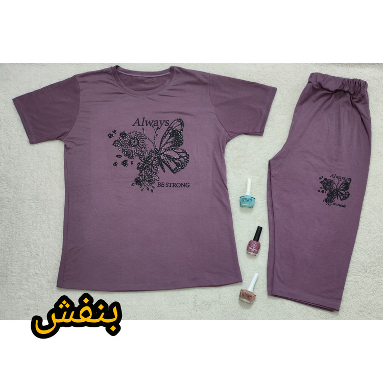 خرید تیشرت شلوارک ست زنانه جنس نخ پنبه طرح پروانه
