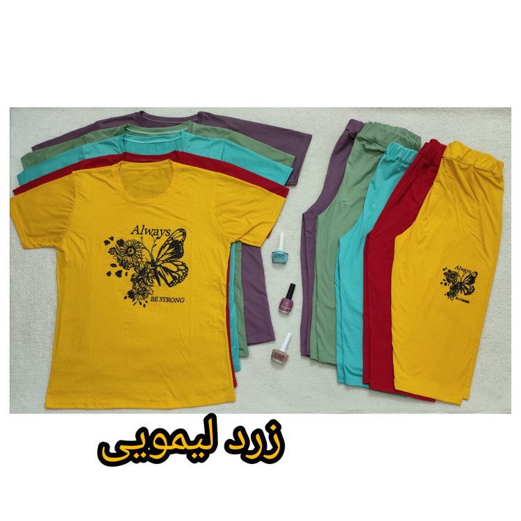 ست تیشرت و شلوارک زنانه جنس نخ پنبه