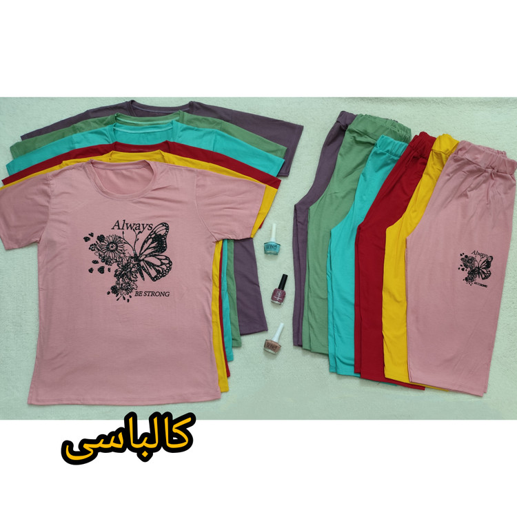 تیشرت شلوارک ست زنانه جنس نخ پنبه طرح پروانه کالباسی