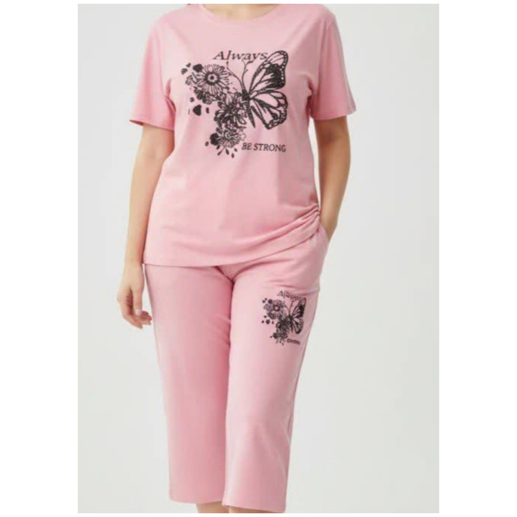 تیشرت شلوارک ست زنانه جنس نخ پنبه طرح پروانه