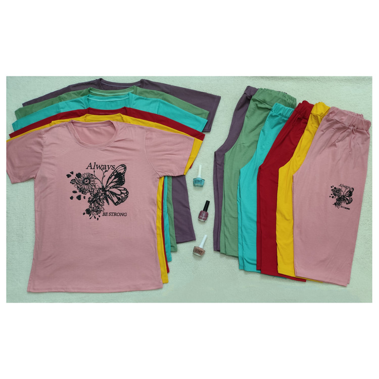 تیشرت شلوارک تابستانی ست زنانه جنس نخ پنبه طرح پروانه