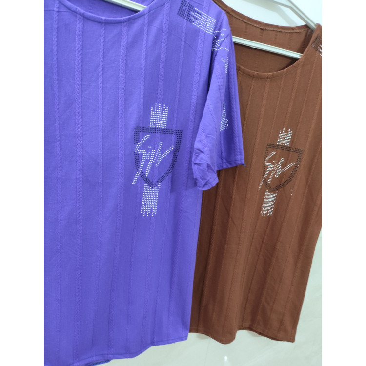 تیشرت زنانه آستین کوتاه نخی یقه گرد تابستانی