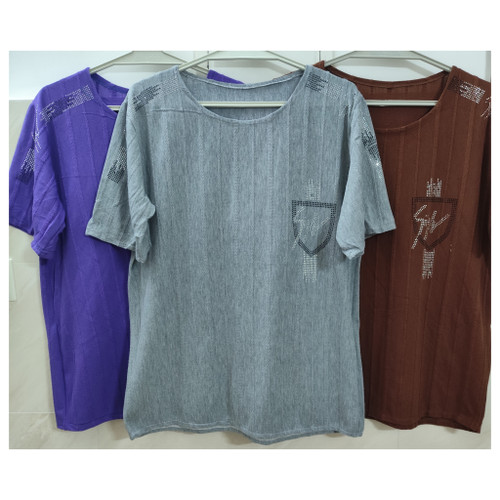 تیشرت زنانه آستین کوتاه نخی یقه گرد