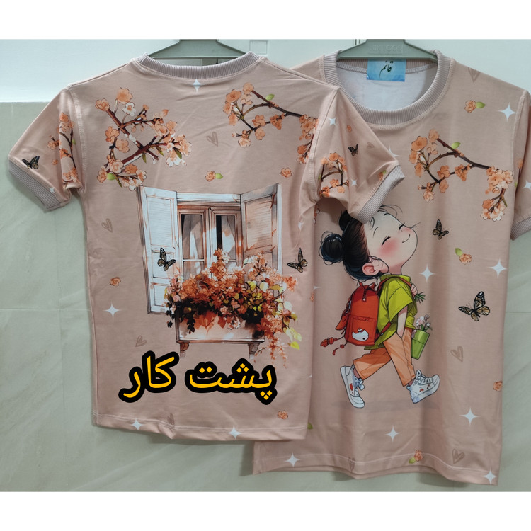 تیشرت دخترانه نصویری جنس پنبه یقه گرد تابستانه