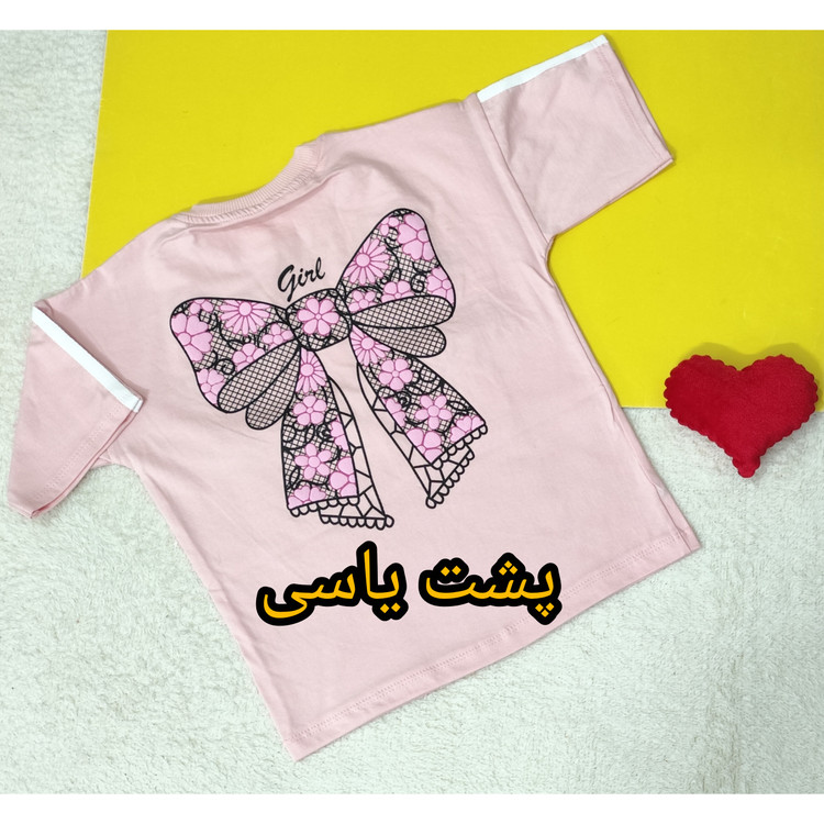 تیشرت باکسی آستین کوتاه دخترانه یقه گرد جنس نخ پنبه یاسی