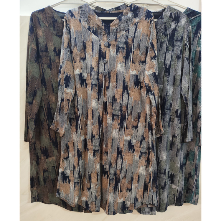 تونیک زنانه آستین بلند یقه هفت سایز بزرگ نخ پنبه