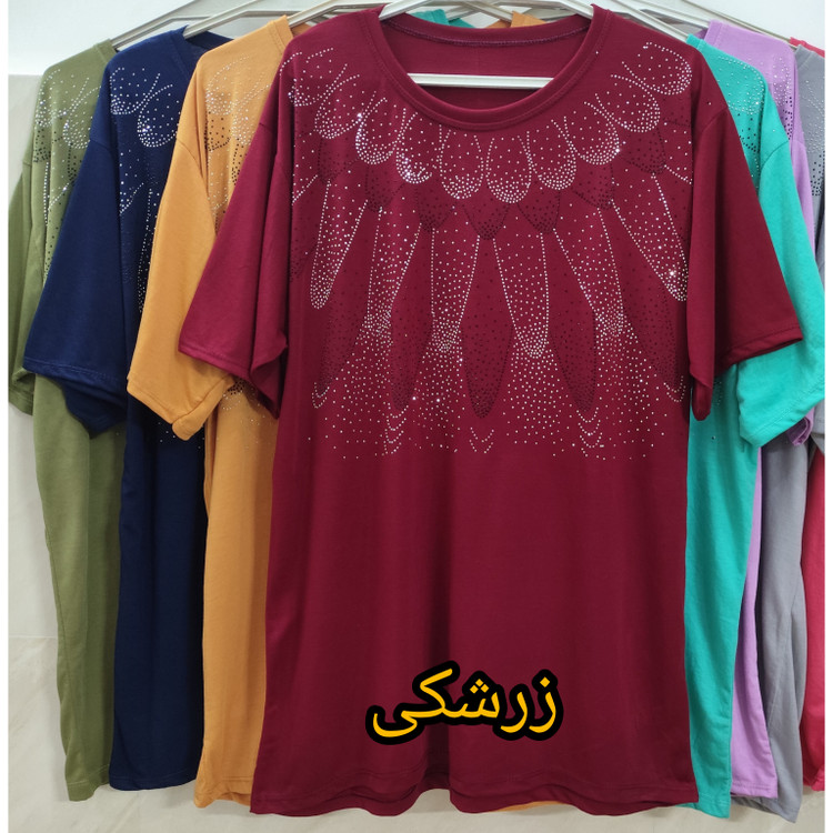 خرید تیشرت زنانه نخ پنبه سایز بزرگ نگین دار