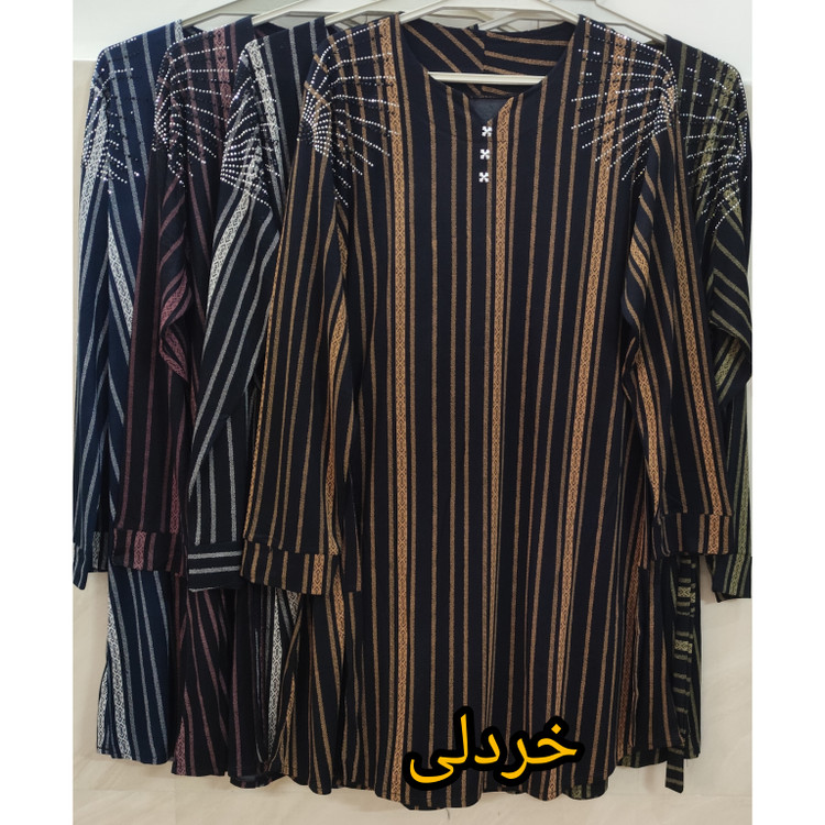 تونیک زنانه یقه وی(v) آستین بلند مچ سرشانه نگین دارنخ پنبه خردلی