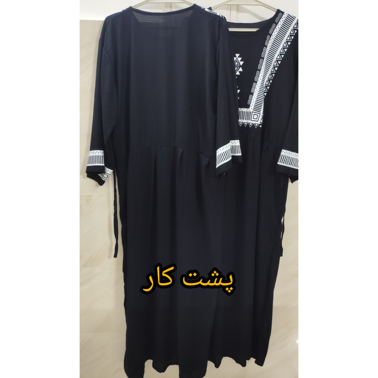 پیراهن کفتان زنانه نخی یقه گرد مشکی
