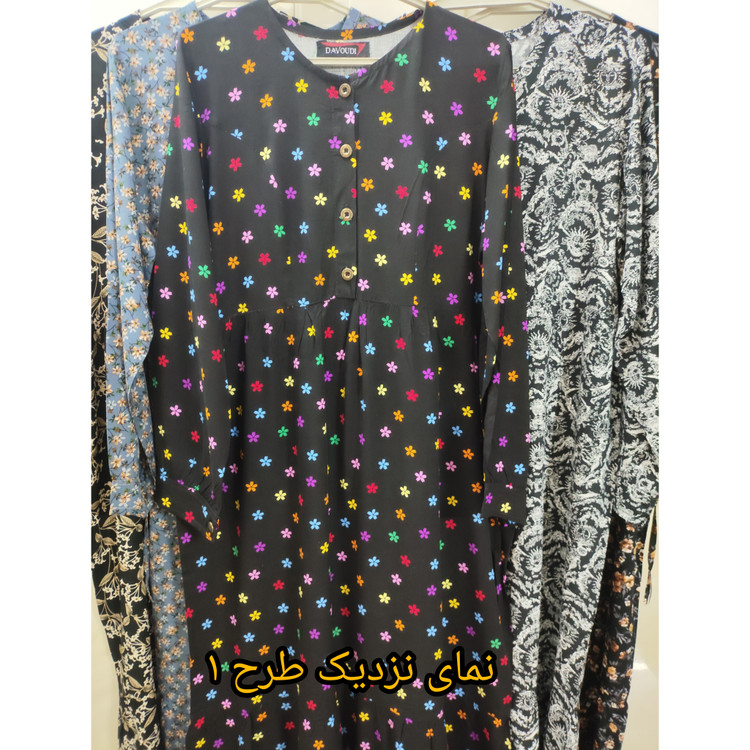 خرید پیراهن ساحلی زنانه نخی آستین بلند یقه گرد جلو دکمه سایز بزرگ
